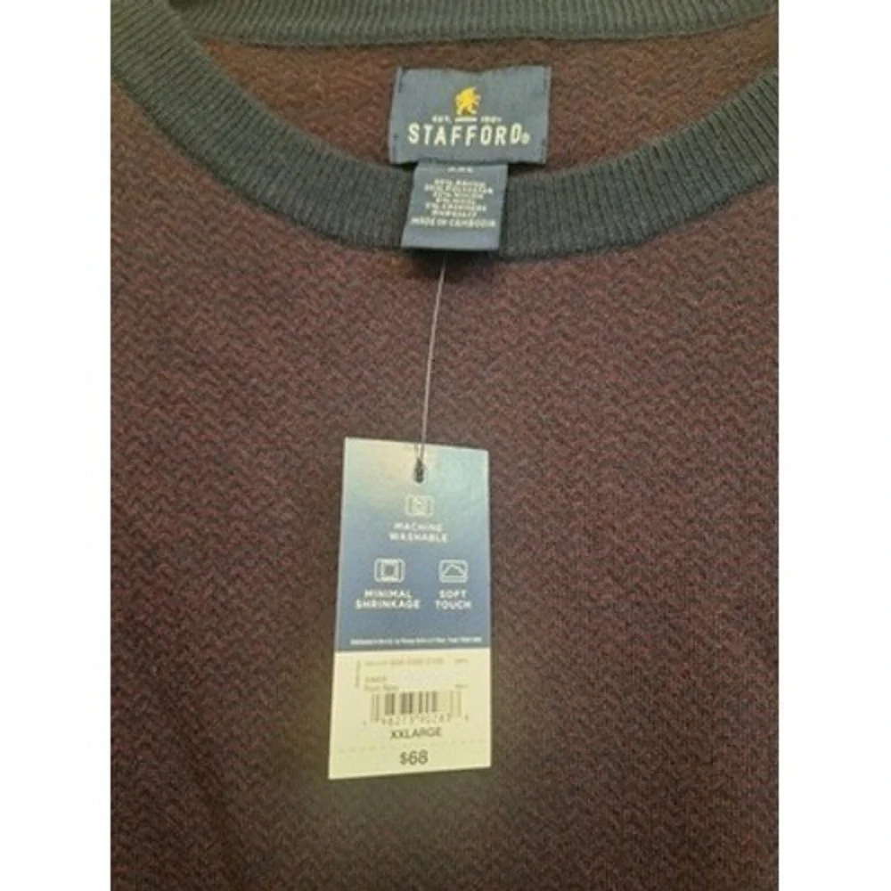 Stafford Mens XXL Plum Navy Crewneck‎ Sweater Wool Cashmere Blend NWT